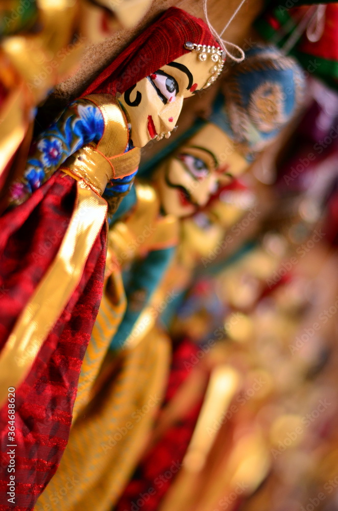 Rajasthani puppets (Kathputli) on display at shop in Mehrangarh Fort in