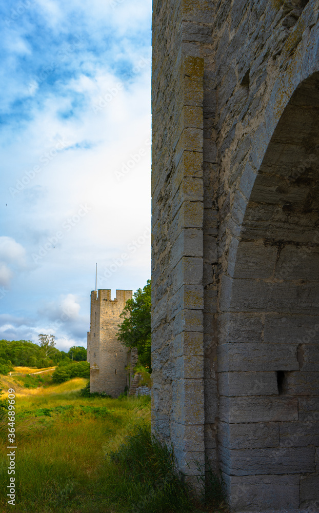 Visby old town wall. Photo of medieval architecture. Gotland. Sweden Visby old town wall. Photo of medieval architecture. Gotland. Sweden