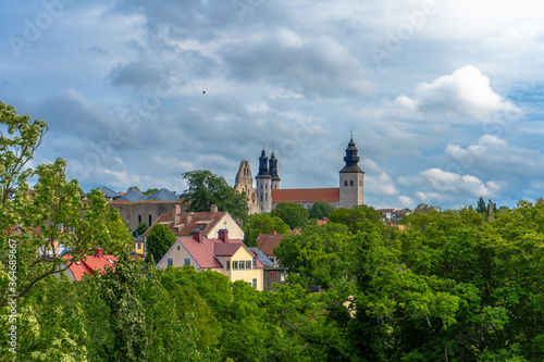 Panorama of Visby town. From medieval city walls. Gotland. Sweden