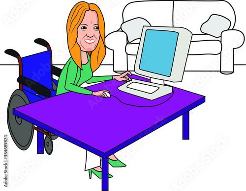 happy disable woman working on her laptop