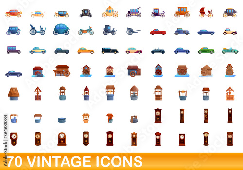 70 vintage icons set. Cartoon illustration of 70 vintage icons vector set isolated on white background