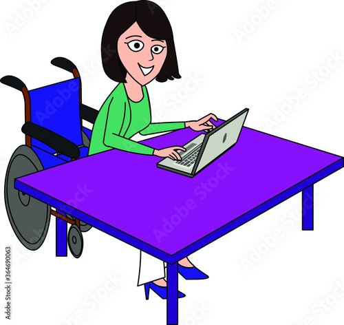 happy disable woman working on her laptop