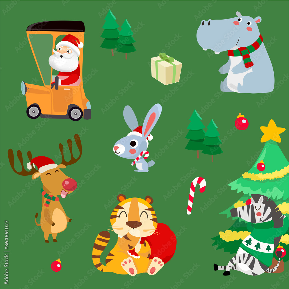 Fototapeta premium Christmas set with wild animals.