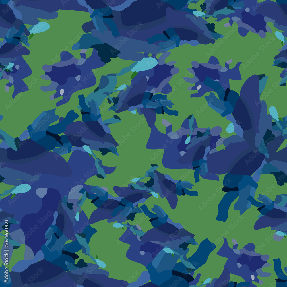 River camouflage of various shades of blue, violet and green colors River camouflage of various shades of blue, violet and green colors