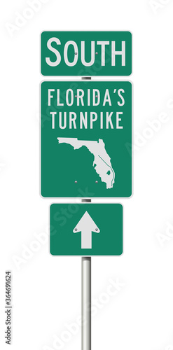 Vector illustration of the Florida's Turnpike green road signs on metallic post