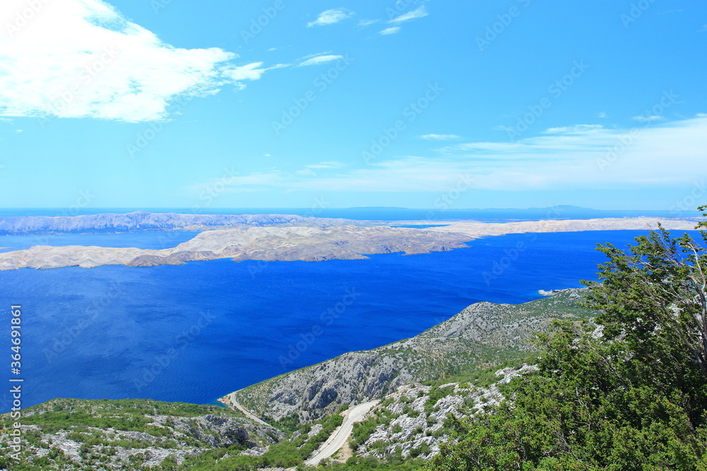 View to Adriatic sea and Island Pag from Velebit mountain, Croatia