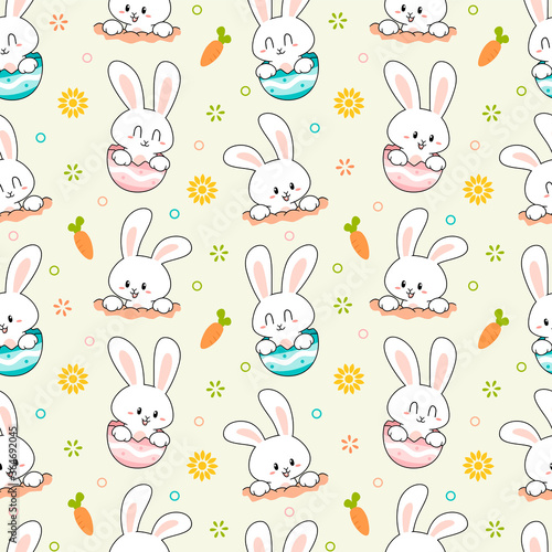Cute Bunny easter on easter egg with spring theme seamless pattern designs