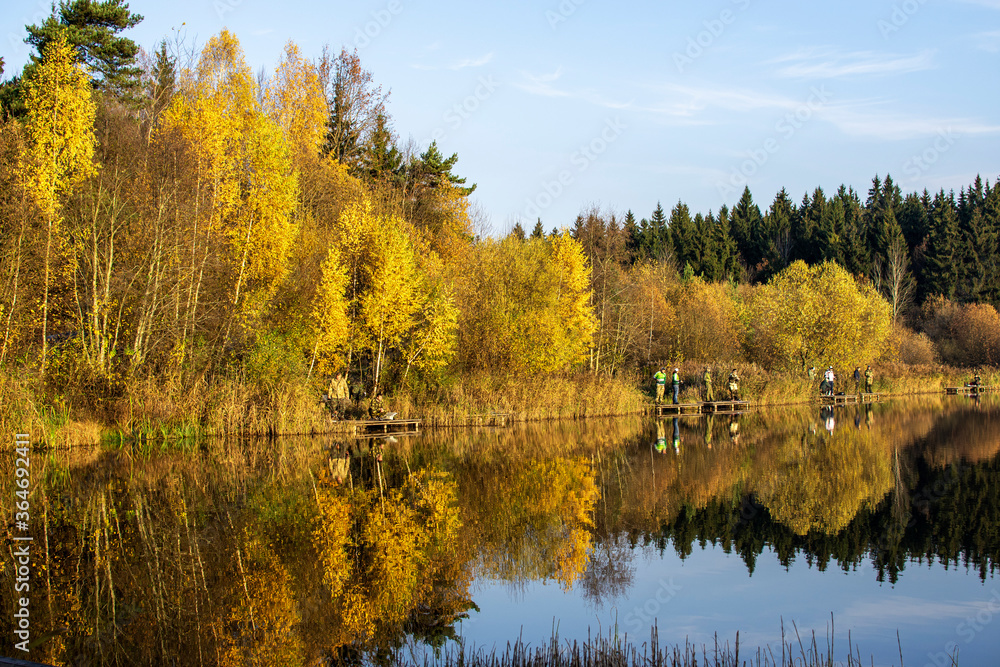 autumn trees reflected in water autumn trees reflected in water