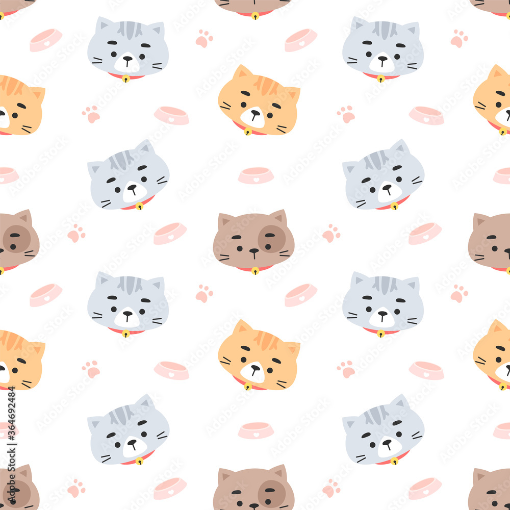 Cute little cats seamless pattern flat design template ready to print Cute little cats seamless pattern flat design template ready to print