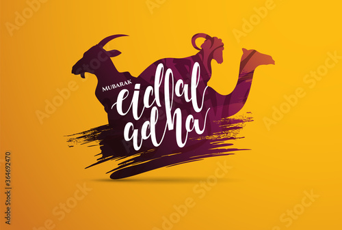 vector illustration. Muslim holiday Eid al-Adha. the sacrifice a ram or white and black sheep. graphic design decoration kurban bayrami. month lamb and a lamp.Translation from Arabic: Eid al-Adha