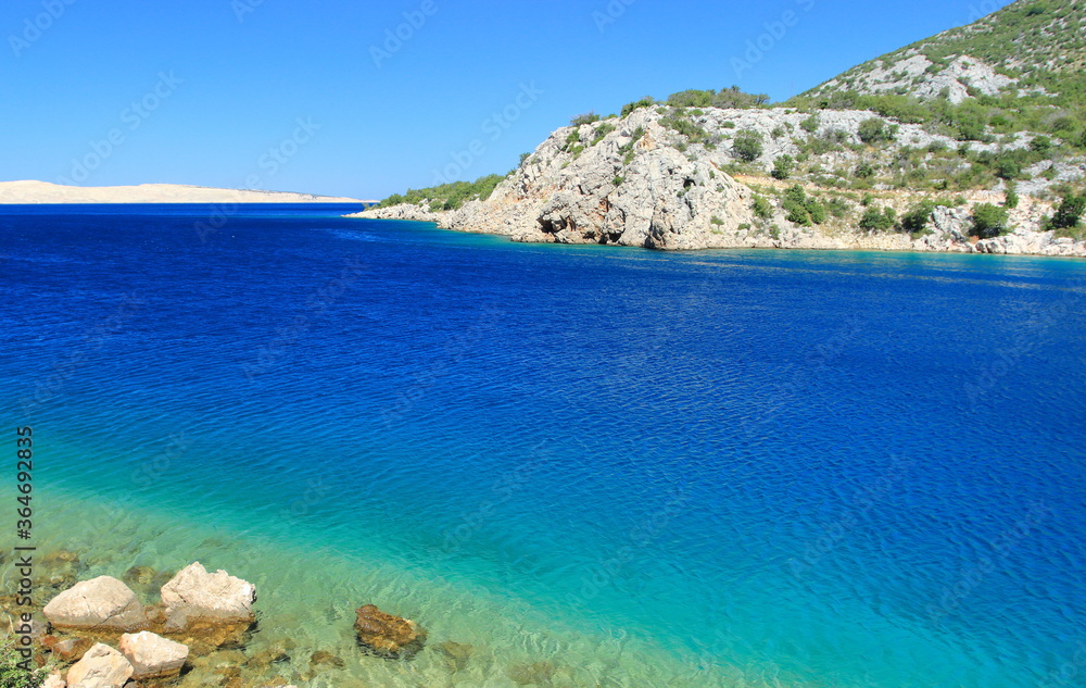 Beautiful blue Adriatic sea near Karlobag touristic destination, Croatia