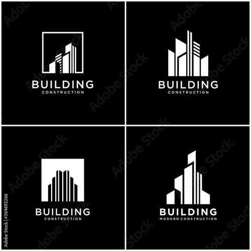 set collection building logo design bundle construction. premium business cards, inspiring city building abstract logos modern.