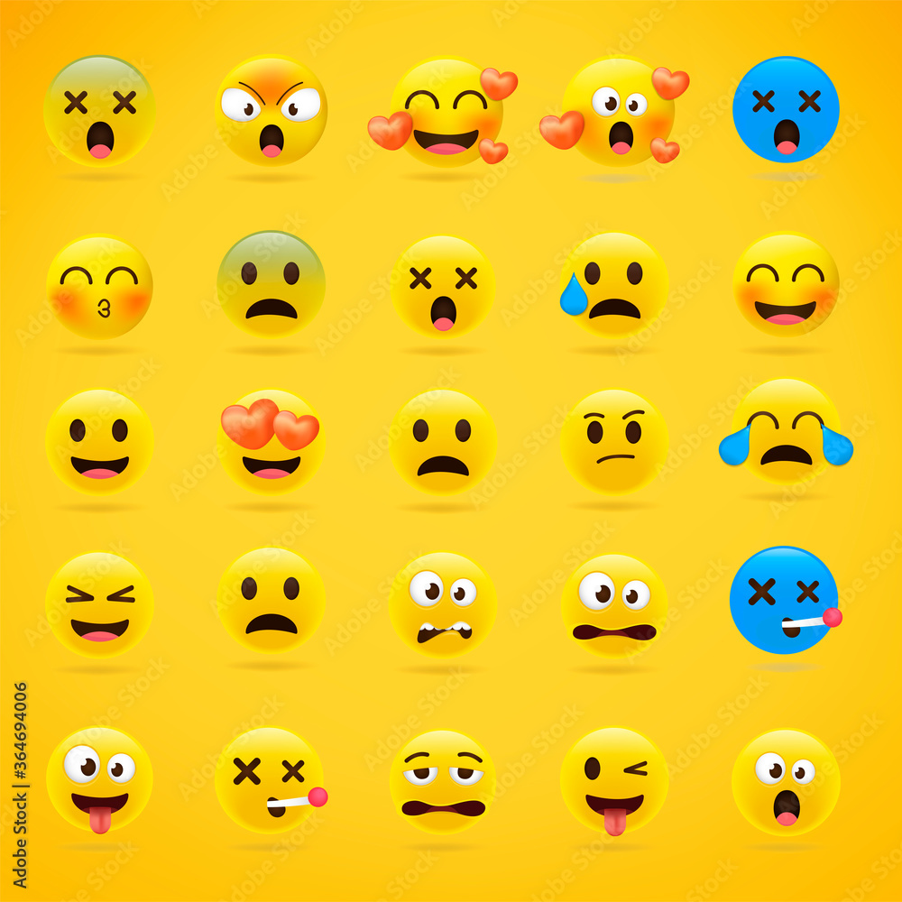 Set of happy, smile, laughing, joyful, sad, angry and crying faces yellow emoticons. 88 expressions emotions emoji. Emotion icons with gradients isolated vector collection. Set of happy, smile, laughing, joyful, sad, angry and crying faces yellow emoticons. 88 expressions emotions emoji. Emotion icons with gradients isolated vector collection.
