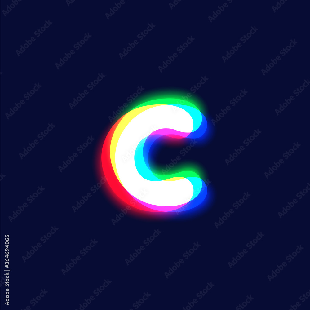Realistic chromatic aberration character 'C' from a fontset, vector illustration Realistic chromatic aberration character 'C' from a fontset, vector illustration