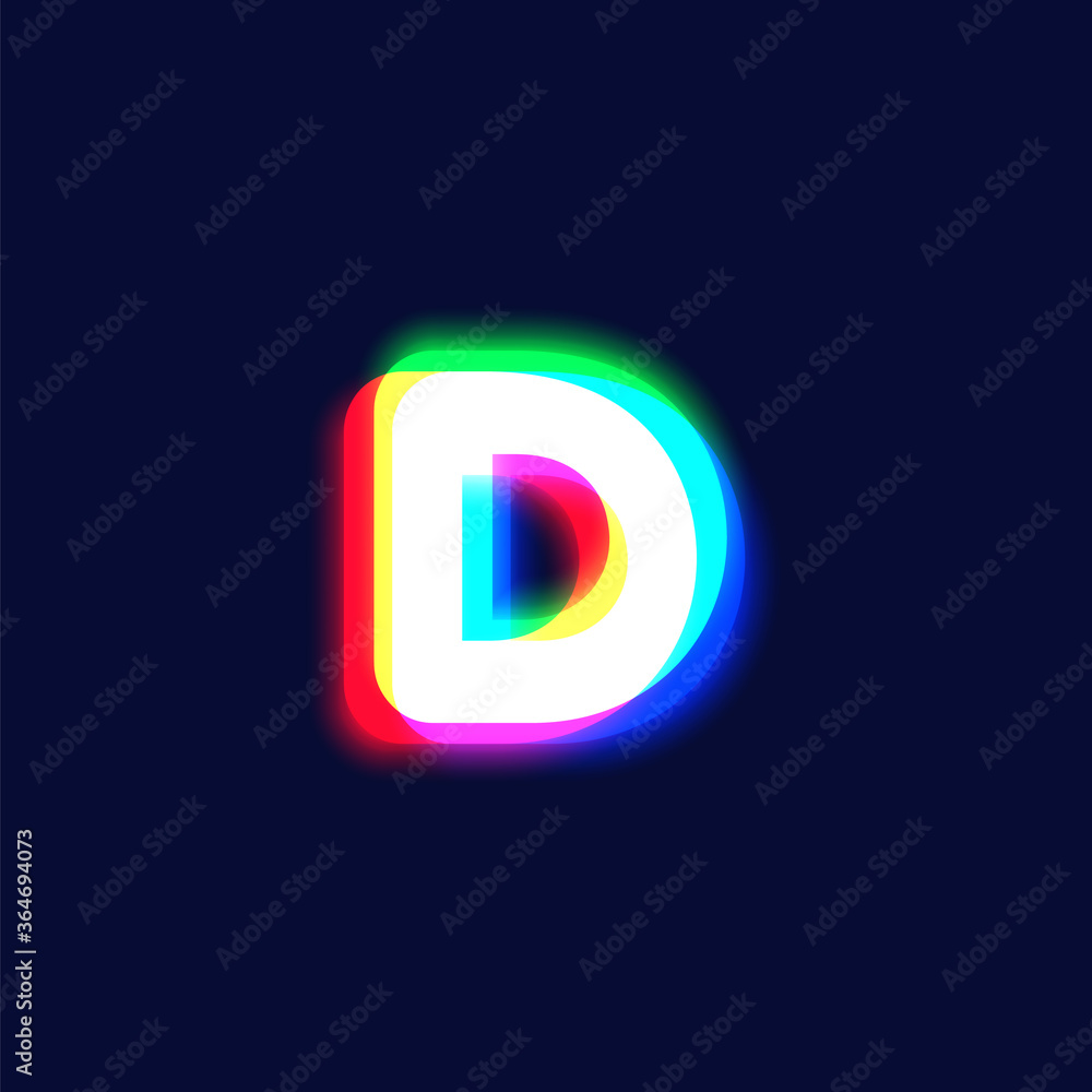 Realistic chromatic aberration character 'D' from a fontset, vector illustration Realistic chromatic aberration character 'D' from a fontset, vector illustration