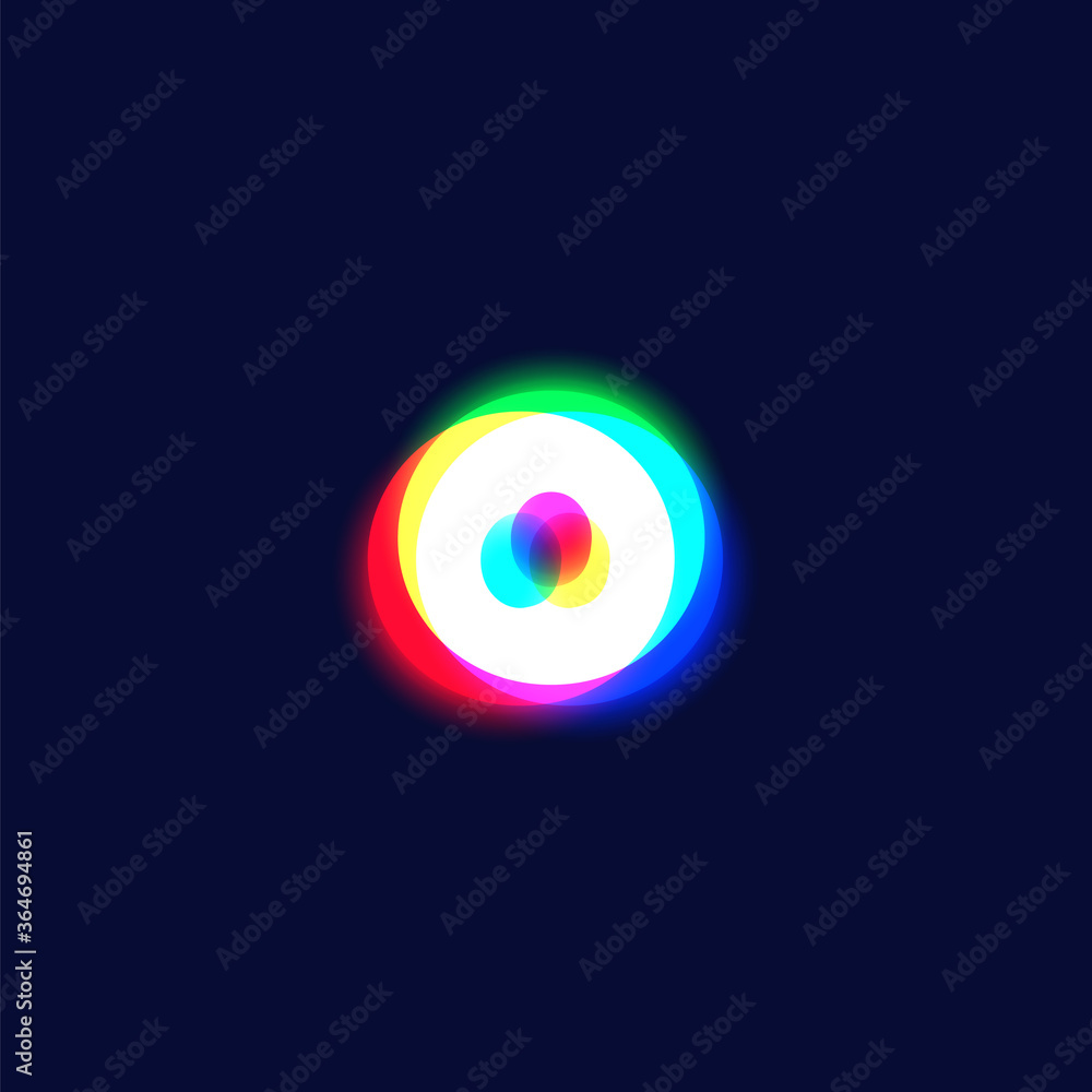 Realistic chromatic aberration character 'o' from a fontset, vector illustration Realistic chromatic aberration character 'o' from a fontset, vector illustration