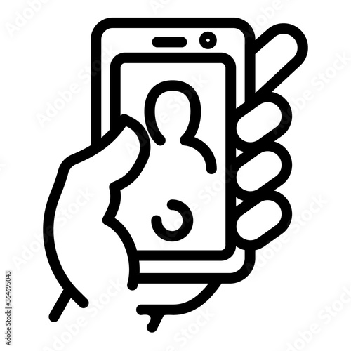 Smartphone selfie icon. Outline smartphone selfie vector icon for web design isolated on white background