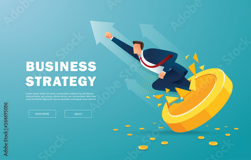 Businessman breakthrough gold coin to successful vector illustration