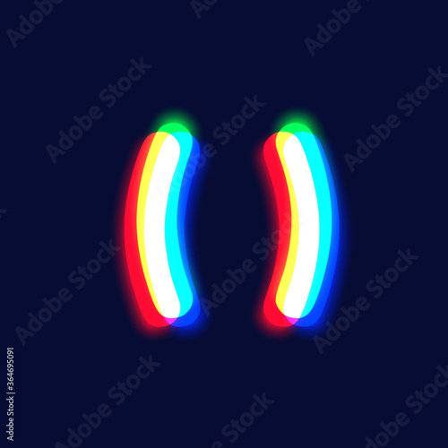 Realistic chromatic aberration character 'bracket' from a fontset, vector illustration