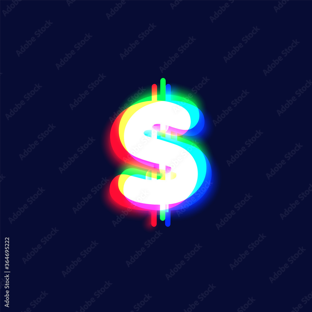 Obraz premium Realistic chromatic aberration character 'dollar' from a fontset, vector illustration