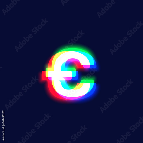 Realistic chromatic aberration character 'euro' from a fontset, vector illustration photo