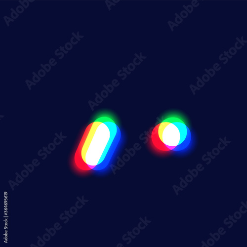 Realistic chromatic aberration character 'apostrophe/full stop' from a fontset, vector illustration