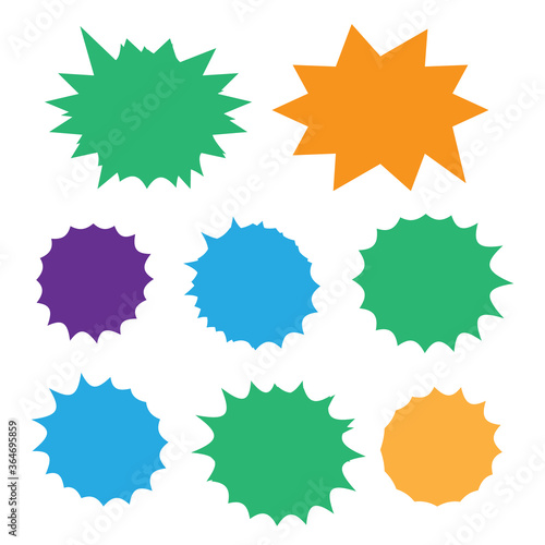 Starburst explosion comic shapes. Speech boom bubble
