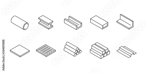 Rolled metal - set of isometric icons in thin line style for industry and metallurgy photo