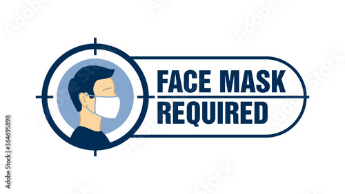 Mask required prevention sign for shop entrace - human profile silhouette with face mask in rounded rectangular frame - isolated vector information picture