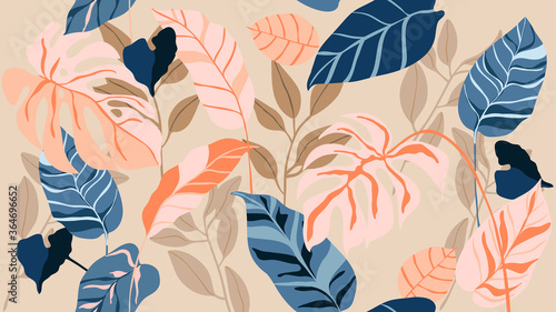 Tropical seamless background pattern vector. Fashionable exotic plants and leaves wallpaper.