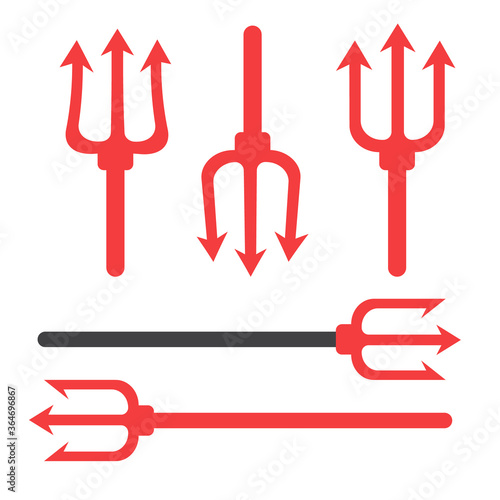 Tridents harpoons. Pitchfork devil set. Trident devil icon
