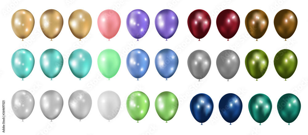 3d Realistic colorful balloons vector collection. Golden balloons mockup for anniversary, birthday party design element vector set.