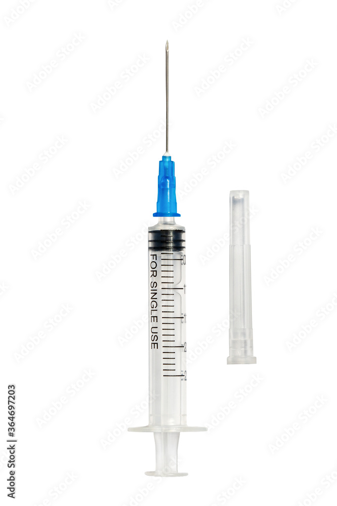 Insulin syringe with cap isolated on white. Medical concept Insulin syringe with cap isolated on white. Medical concept
