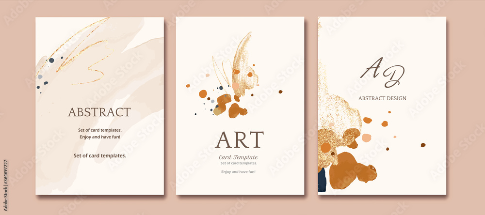 Set of card with abstract shape, splash gold. Wedding watercolor concept. Neutral poster, invite. Vector decorative greeting card or invitation design background Set of card with abstract shape, splash gold. Wedding watercolor concept. Neutral poster, invite. Vector decorative greeting card or invitation design background
