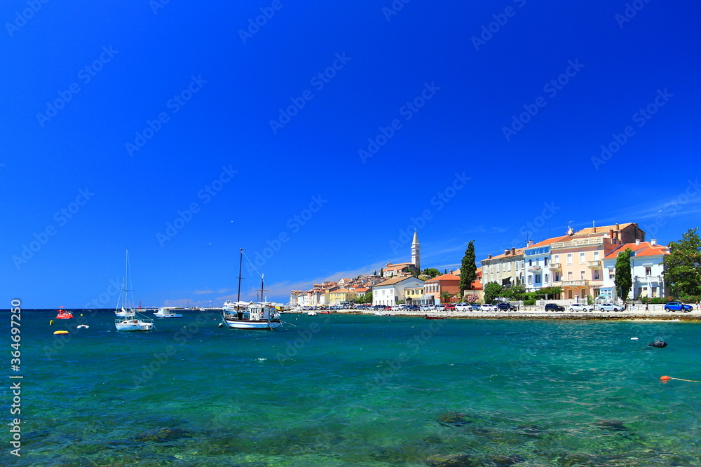 Turquoise blue sea in Rovinj, travel destination in Croatia