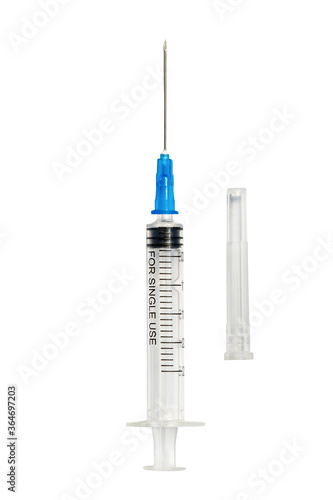 Insulin syringe with cap isolated on white. Medical concept
