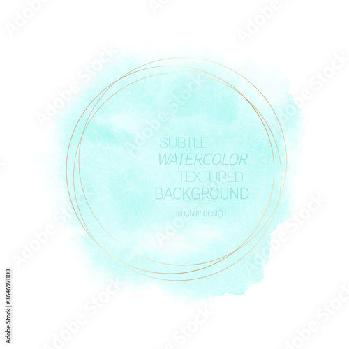Watercolor cloud paint background with golden frame - Vector. Perfect aqua art abstract design for any logo and creative card.