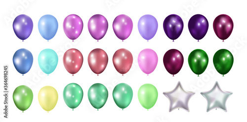 3d Realistic colorful balloons vector collection. Golden balloons mockup for anniversary, birthday party design element vector set.