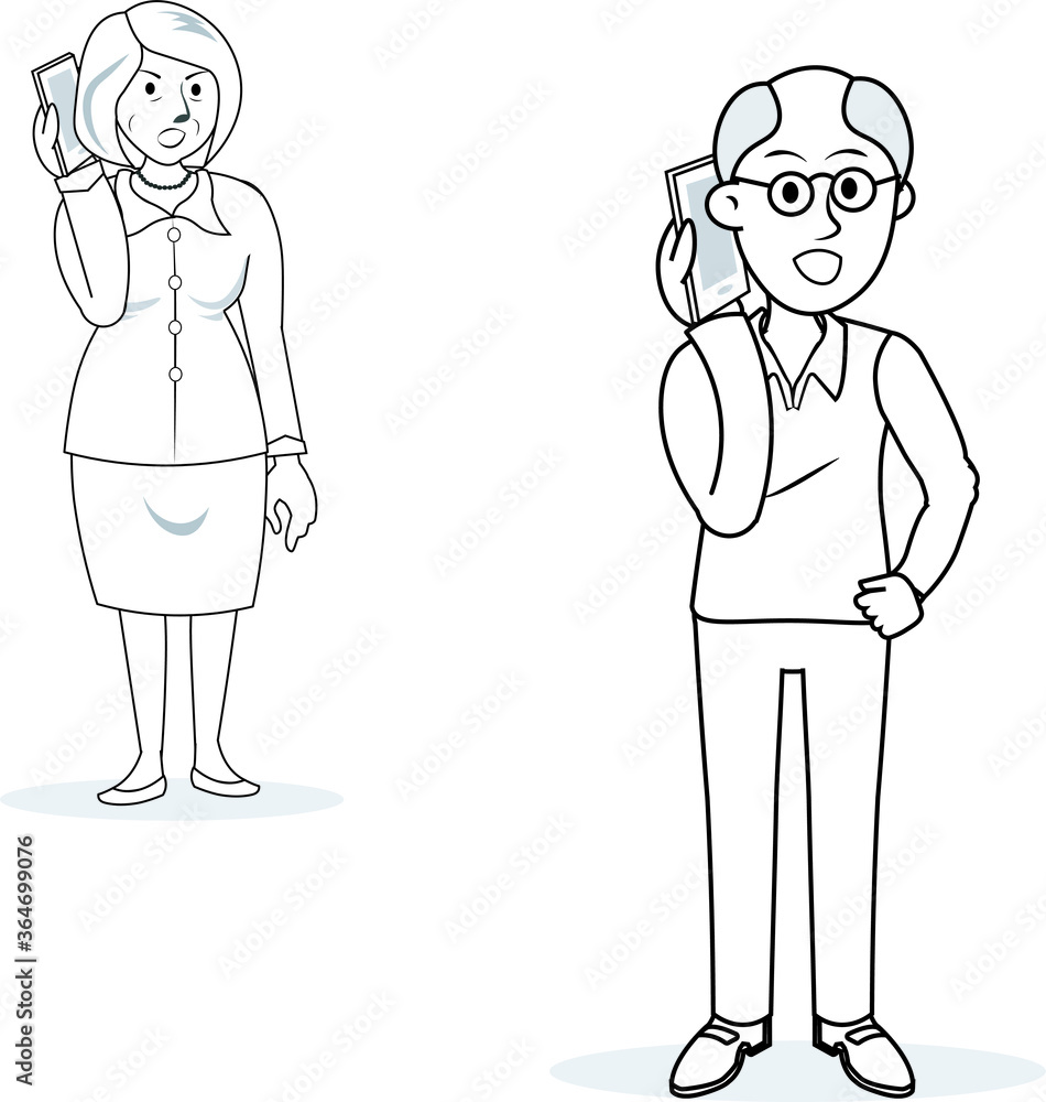 Middle age women and man talking with mobile phone smart phone Middle age women and man talking with mobile phone smart phone