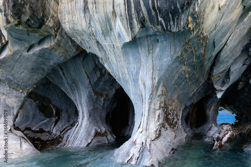 Marble Caves Sanctuary, Strange rock formations caused by water erosion, General Carrera Lake, Puerto Rio Tranquilo, Aysen Region, Patagonia, Chile