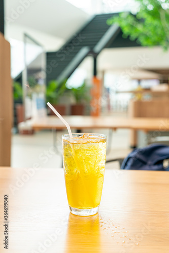 iced Chrysanthemum juice on wood table
