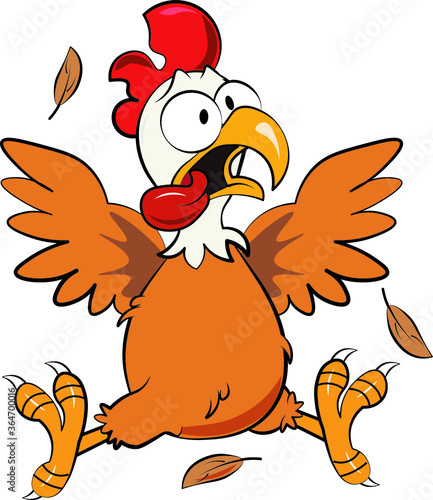 A frightened chicken jumping action