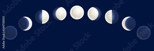 Moon phases illustration, celestial space planet poster background