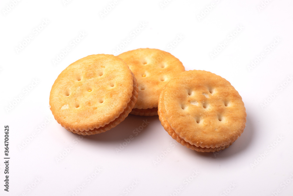 Three crackers on a white background