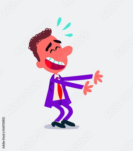 Businessman laughing a lot while showing something
