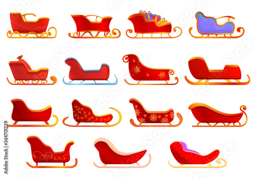 Sleigh icons set. Cartoon set of sleigh vector icons for web design