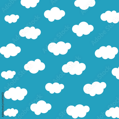 White cartoon clouds set isolated on blue background. Collection of different clouds for web site, background template, wallpaper and sky design. Creative modern concept. Clouds vector illustration