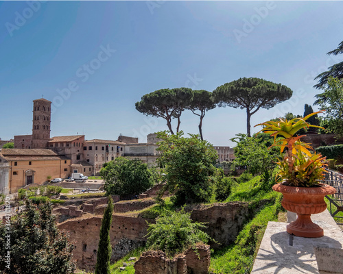 Rome Italy, view of the Roman Forum under clear blue sky