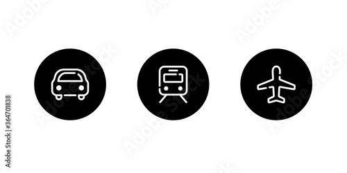 飛行機、車、電車のアイコンのセット／乗り物／交通機関／シルエット