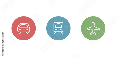 飛行機、車、電車のアイコンのセット／乗り物／交通機関／シルエット